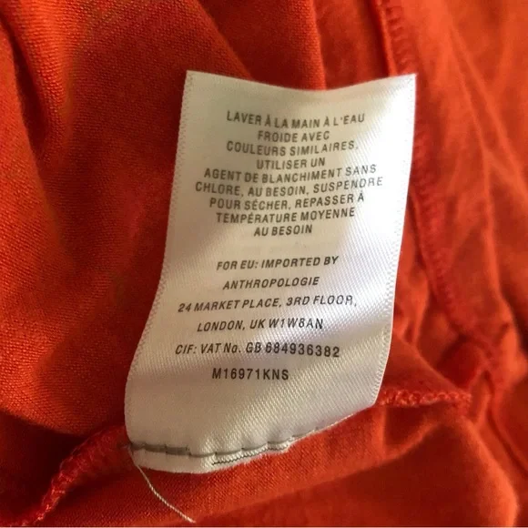 Anthropologie Maeve Kailana Orange Flutter Sleeve Button Front Eyelet Top Small - Picture 5 of 6